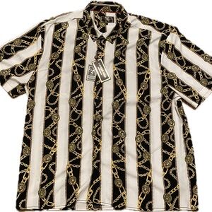 Baroque Gold Stylish Black and White Chain Print Men's Shirt